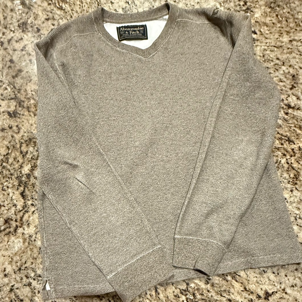 Abercrombie & Fitch Men's V-Neck Gray (Greige)‎ Sweatshirt / Sweater size L - Picture 4 of 7